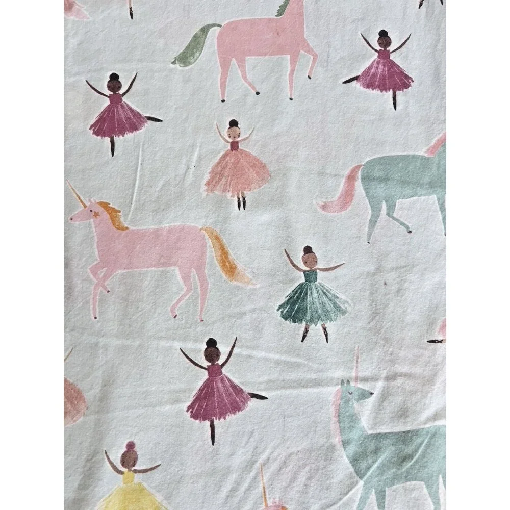 Pottery Barn Kids Pastel Unicorns & Ballerinas Duvet Cover - Pink, Mint, Gold